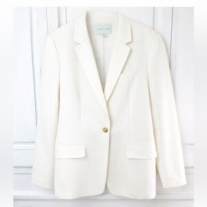 Adrienne Vittadini Ecru linen blazer single breasted single button sz medium